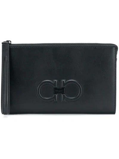 Shop Ferragamo Textured Gancio Clutch In Black