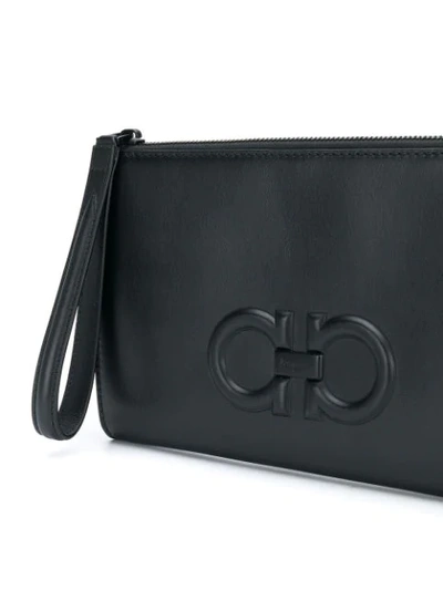 Shop Ferragamo Textured Gancio Clutch In Black