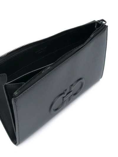 Shop Ferragamo Textured Gancio Clutch In Black