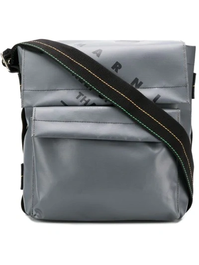 Shop Marni Logo Messenger Bag In Grey