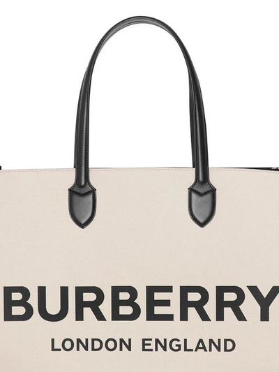 Shop Burberry Logo Detail Cotton Blend Tote In Neutrals