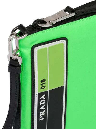 Shop Prada Nylon Pouch With Leather Trim In Green