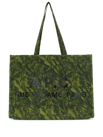 Shop Apc A.p.c. Printed Logo Tote Bag - Green