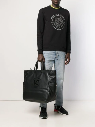 Shop Versace Jeans Logo Tote Bag In Black