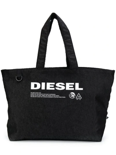 Shop Diesel Reversible Denim Shopper Tote In 黑色