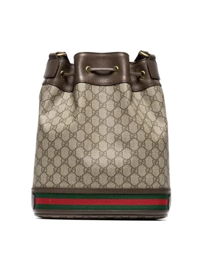 Shop Gucci Gg Logo Bucket Bag In Brown