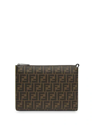 Shop Fendi Ff Logo Pouch In F18aj-tabacco Brown+ Lemon