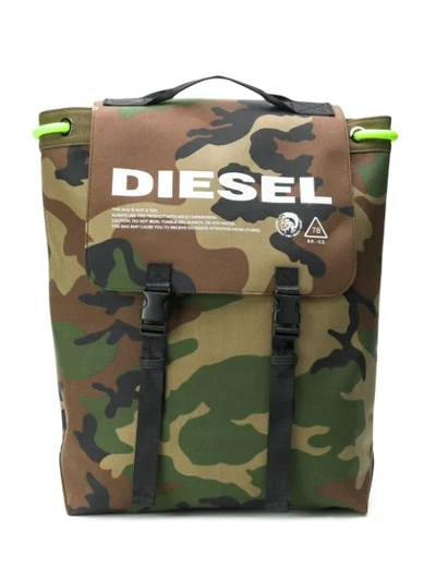 Shop Diesel Camouflage-print Drawstring Backpack In Green