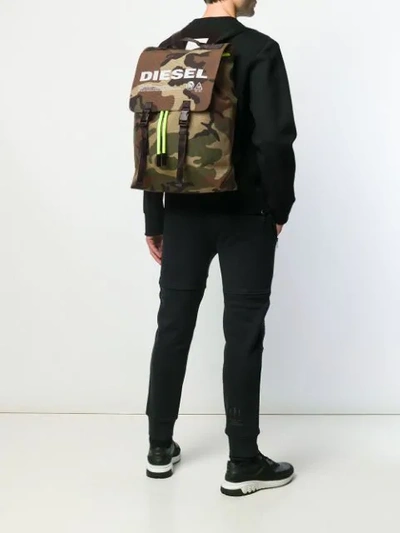 Shop Diesel Camouflage-print Drawstring Backpack In Green