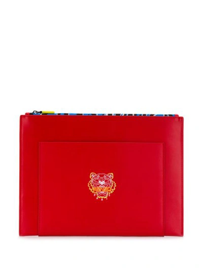 Shop Kenzo Logo Embroidered Clutch Bag In 21-med.red