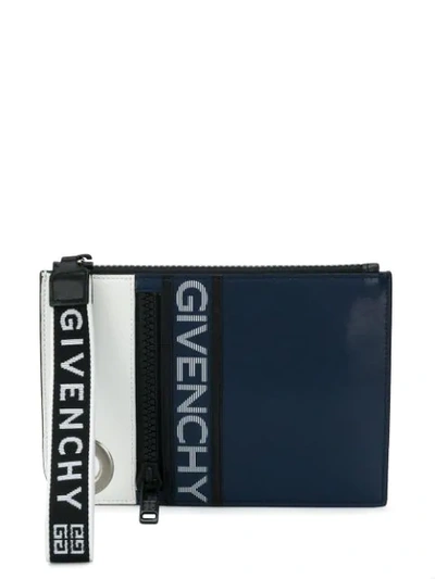 Shop Givenchy Logo Zip Clutch Bag In Blue