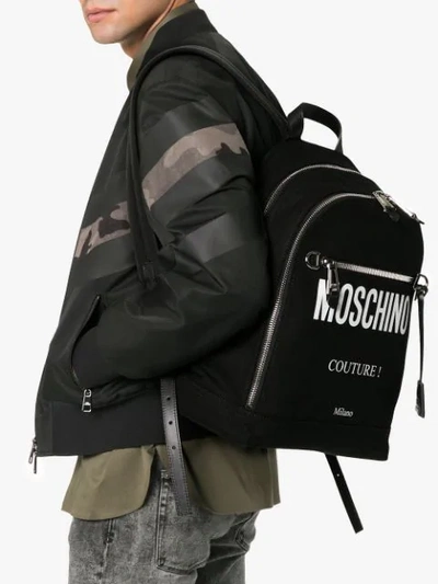 Shop Moschino Logo Print Backpack In Black