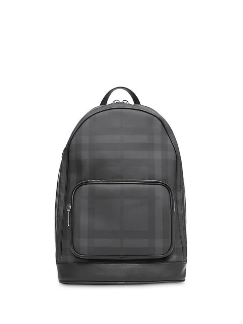 london check and leather backpack