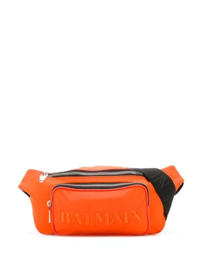 Shop Balmain Logo Embroidered Belt Bag In Orange