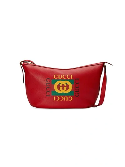 Shop Gucci Print Half-moon Hobo Bag In Red