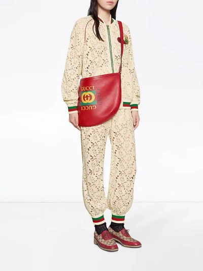 Shop Gucci Print Half-moon Hobo Bag In Red