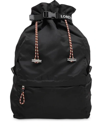 Shop Burberry Logo Detail Nylon Drawcord Backpack In Black