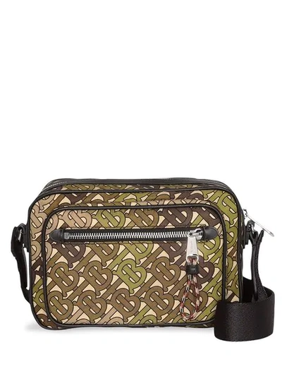 Shop Burberry Monogram Print And Leather Crossbody Bag In Green