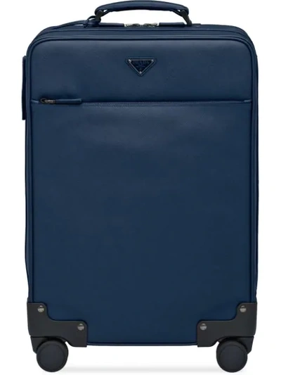 Shop Prada Saffiano Leather Wheeled Carry-on In Blue