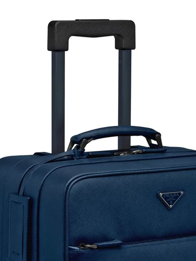 Shop Prada Saffiano Leather Wheeled Carry-on In Blue