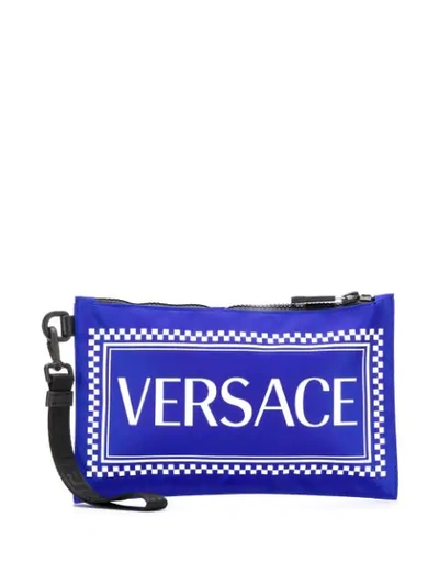 Shop Versace Logo Print Clutch In Blue