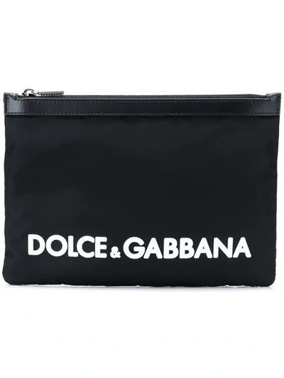 Shop Dolce & Gabbana Logo Print Clutch In Black