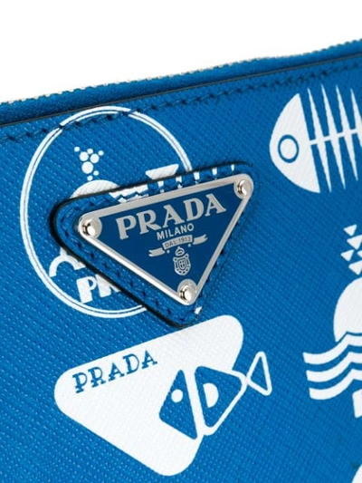 Shop Prada Multi Logo Clutch In Blue