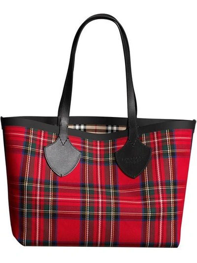 Shop Burberry The Medium Giant Reversible Tote In Vintage Check In Red
