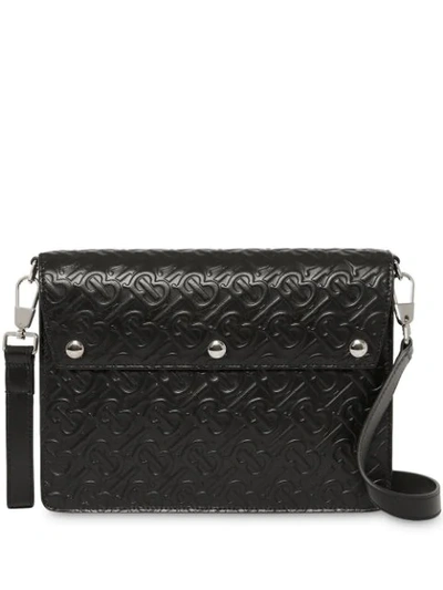 Shop Burberry Triple Stud Monogram Leather Crossbody Bag In Black