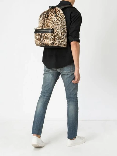 Shop Saint Laurent Fur Leopard Backpack In 2094 Manto Nat/ne/ne/ne