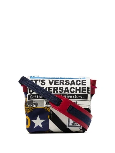 Shop Versace Red, White And Blue Flag Print Drawstring Cross Body Bag In Kmxps Multicoloured
