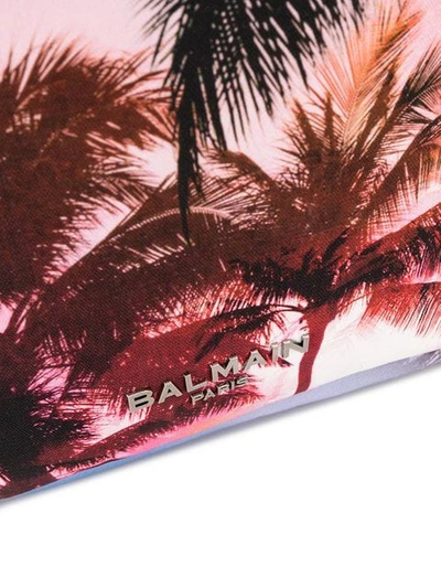 Shop Balmain Palm Tree Print Backpack In Blue