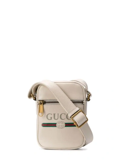 Shop Gucci Print Leather Shoulder Bag - Neutrals