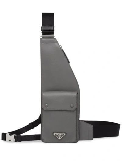 Shop Prada Harness Crossbody Bag In Grey