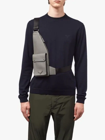 Shop Prada Harness Crossbody Bag In Grey