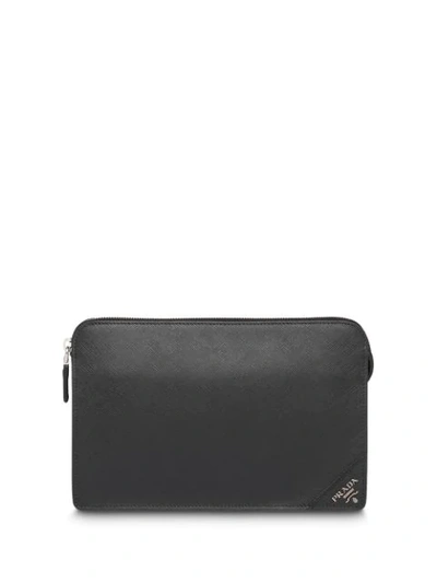 Shop Prada Logo Clutch Bag In Black