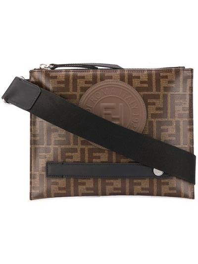 Shop Fendi Ff Messenger Bag In Brown