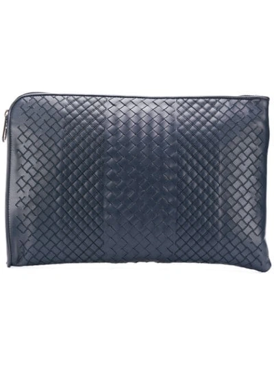 Shop Bottega Veneta Intrecciato Weave Clutch In Blue