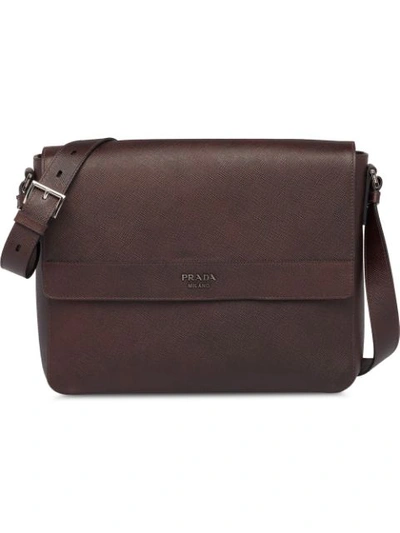 Shop Prada Saffiano Leather Shoulder Bag - Brown