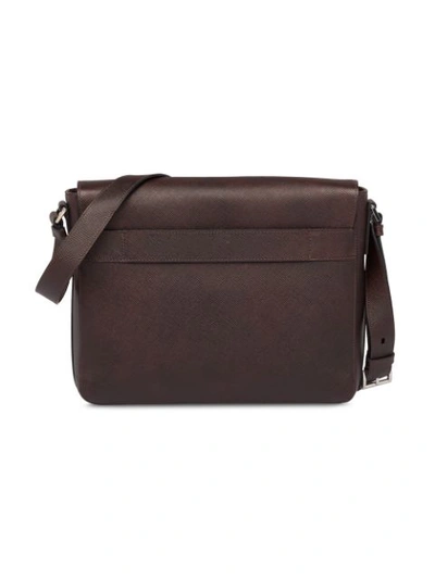 Shop Prada Saffiano Leather Shoulder Bag - Brown