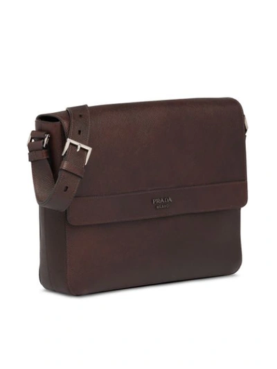 Shop Prada Saffiano Leather Shoulder Bag - Brown