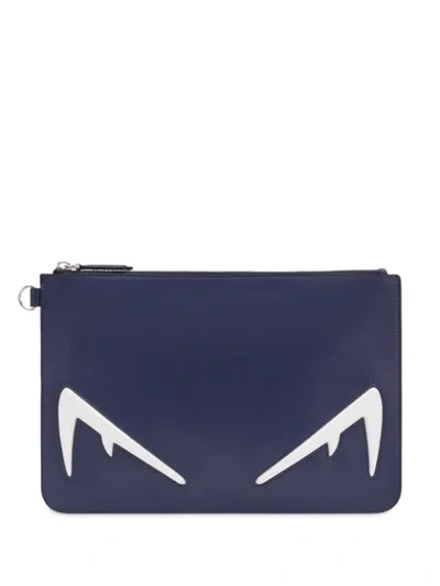 Shop Fendi Diabolic Eyes Pochette In F17pu Blueberry White Pa