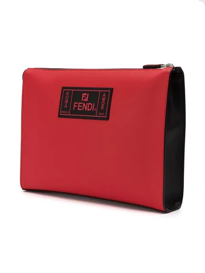 Shop Fendi Logo Embroidered Clutch In F0p0n Nero+rosso+palladio