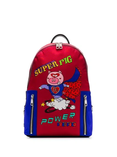 Shop Dolce & Gabbana Red Super Pig Leather Trim Backpack