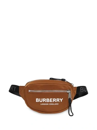 Shop Burberry Mini Logo Print Bum Bag In Brown