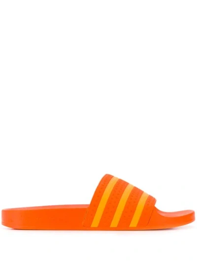 Shop Adidas Originals Stripe Detail Slides In Orange