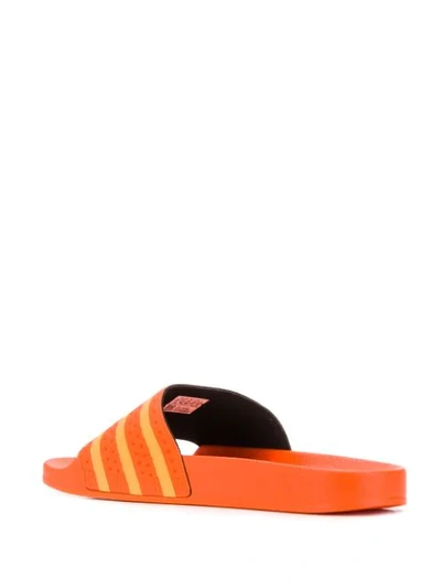 Shop Adidas Originals Stripe Detail Slides In Orange