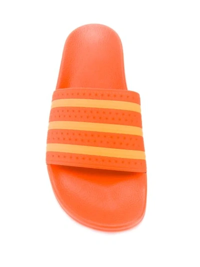 Shop Adidas Originals Stripe Detail Slides In Orange