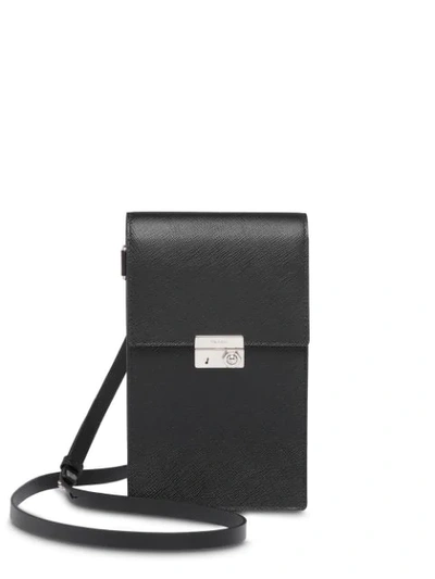 Shop Prada Saffiano Leather Messenger Bag In Black