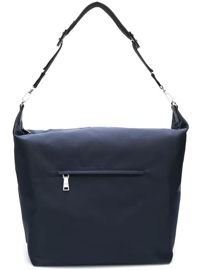 Shop Prada Rubber Logo Patch Shoulder Bag In Blue